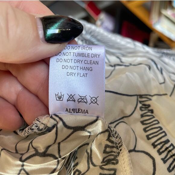 NWOT Alquema Micro Pleat Black & White Print Pinafore Dress Size Large - Picture 8 of 8